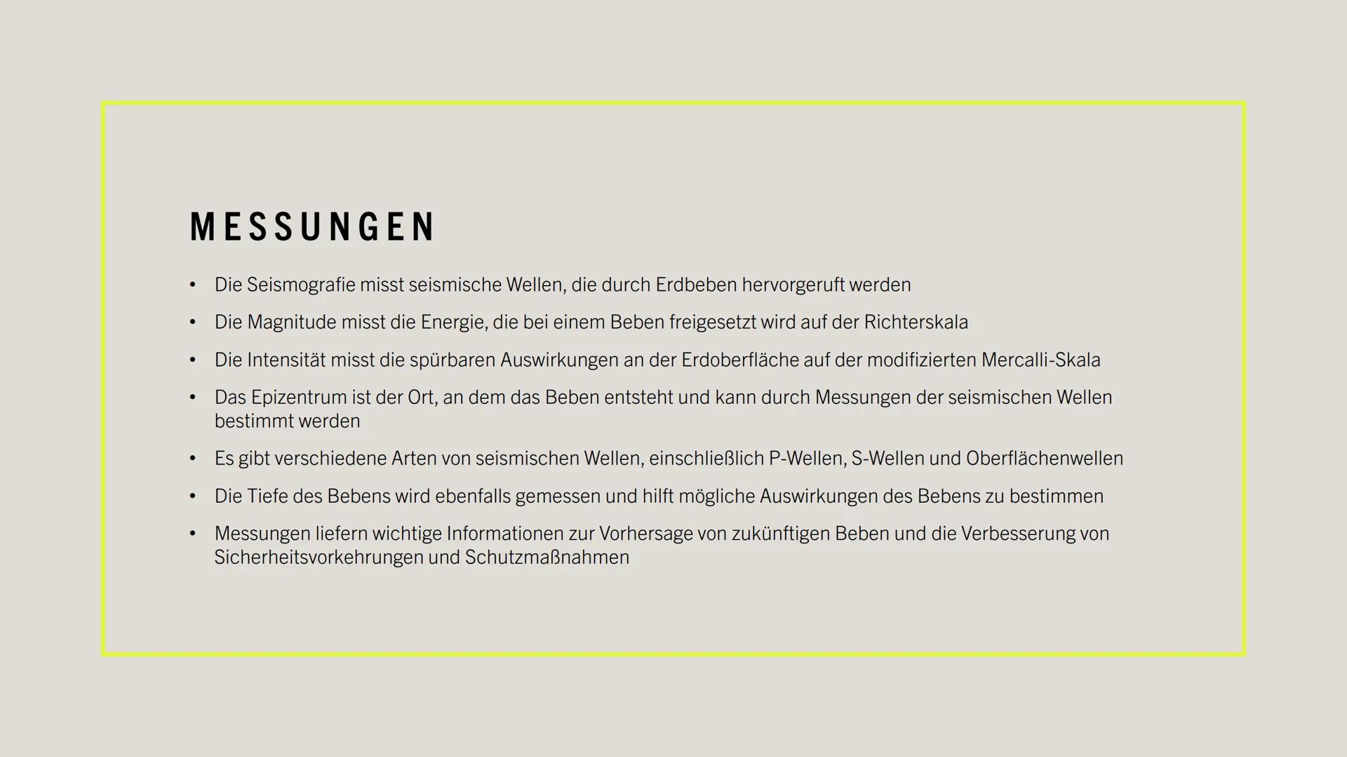 ERDBEBEN # DEFINITION

*   Erschütterung der Erdoberfläche
*   Entstehung durch Spannungen in der Erdkruste
*   Ursachen: Bewegung von tekto