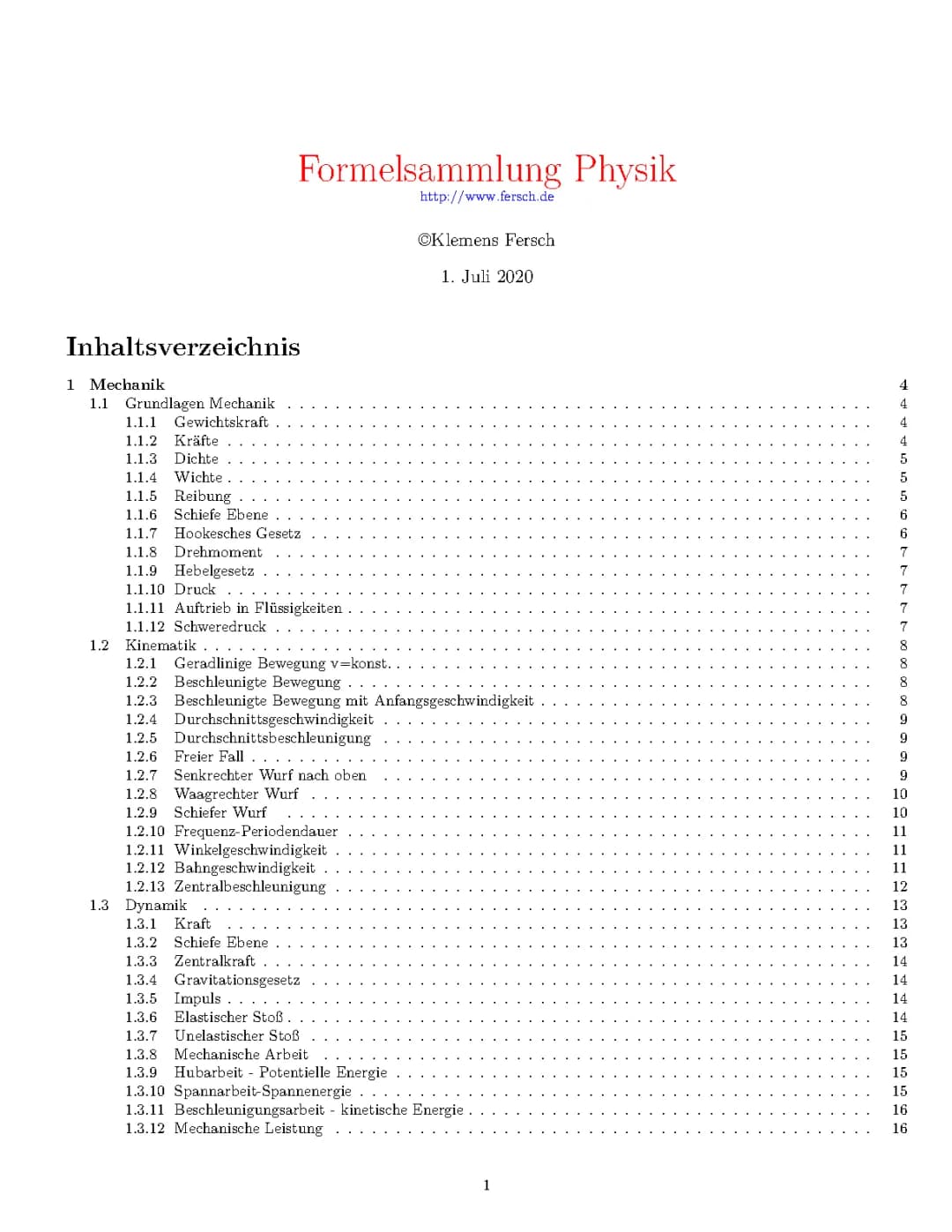 Formelsammlung Physik 