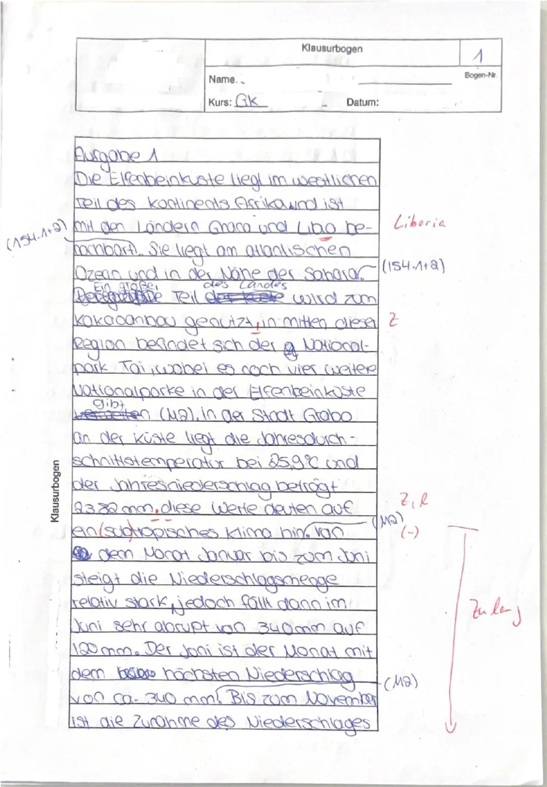 Jahrgangsstufe Q1
Grundkurs Geographie
Name:
1. Klausur
Thema: Landwirtschaftliche Produktion im globalen Wettbewerb - Das Beispiel Kakaoanb
