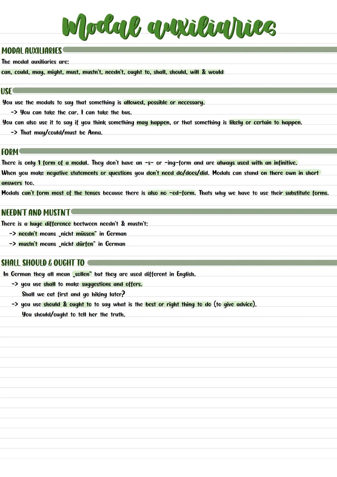 # Modal auxiliaries

MODAL AUXILIARIES
The modal auxiliaries are:
can, could, may, might, must, mustn't, needn't, ought to, shall, should, w