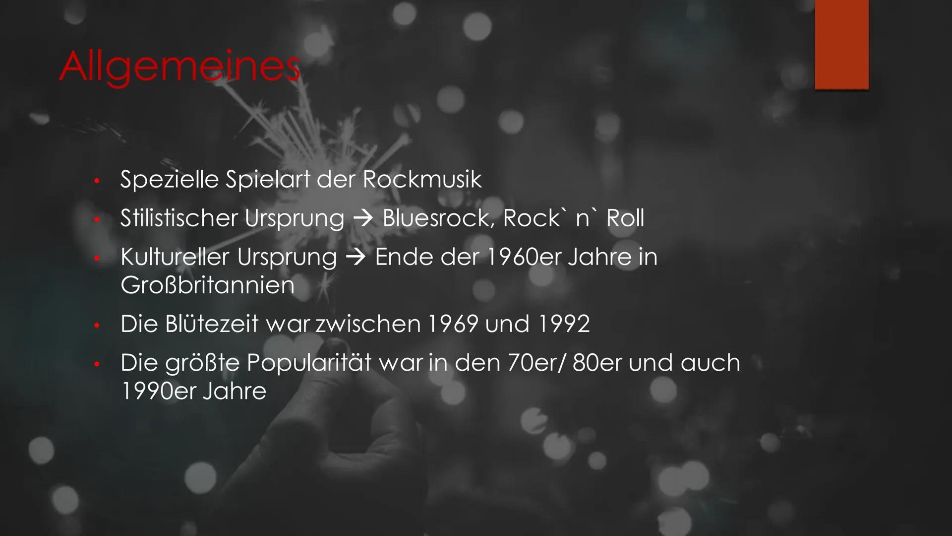 &
Hard Rock
MUSIKUNTERRICHT
IM NOVEMBER 2020 Inhaltvereichnis
Allgemeines
Was ist Hard Rock?
Entstehung
Musikalische Stilmittel
Vertreter
Kl