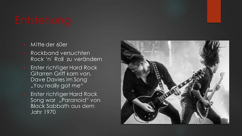 &
Hard Rock
MUSIKUNTERRICHT
IM NOVEMBER 2020 Inhaltvereichnis
Allgemeines
Was ist Hard Rock?
Entstehung
Musikalische Stilmittel
Vertreter
Kl