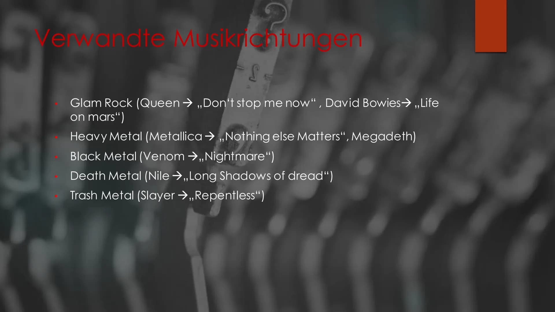 &
Hard Rock
MUSIKUNTERRICHT
IM NOVEMBER 2020 Inhaltvereichnis
Allgemeines
Was ist Hard Rock?
Entstehung
Musikalische Stilmittel
Vertreter
Kl