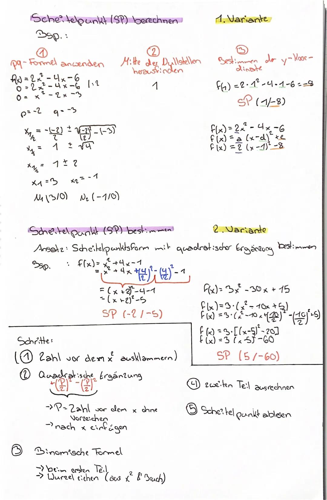 Mat
# Quadratische Funktion
Funktionsgleichung aus 3 Punkten / aus dem Scheitel punkt
& einem weiteren Punkt berechnen
Ansatz: F(x)=ax+bx+c 