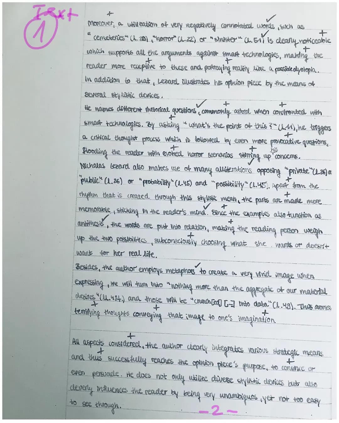 Text
1
2) analysis:
lysis: means to help convivice the reader of a critical view
+
In his article, the author employs many different means a