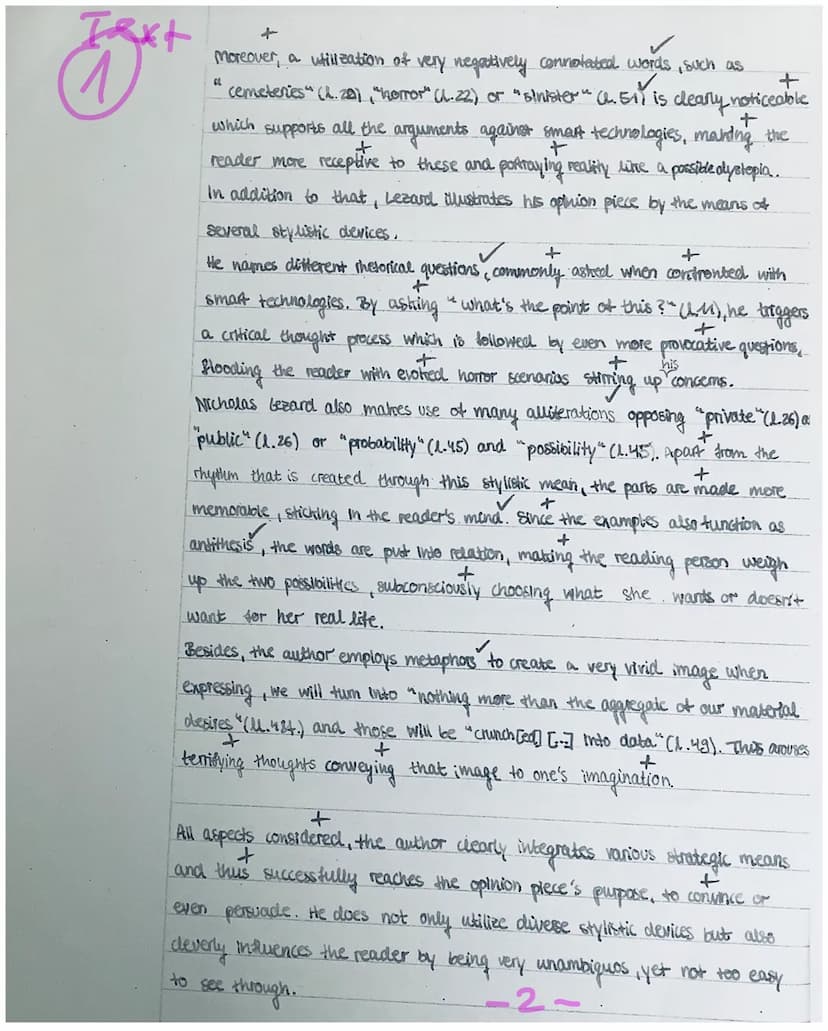 Text
1
2) analysis:
lysis: means to help convivice the reader of a critical view
+
In his article, the author employs many different means a