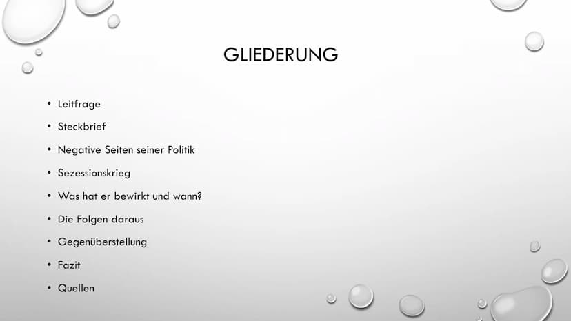 ABRAHAM LINCOLN
16. PRÄSIDENT DER
VEREINIGTEN STAATEN • Leitfrage
●
●
●
Sezessionskrieg
• Was hat er bewirkt und wann?
• Die Folgen daraus
G