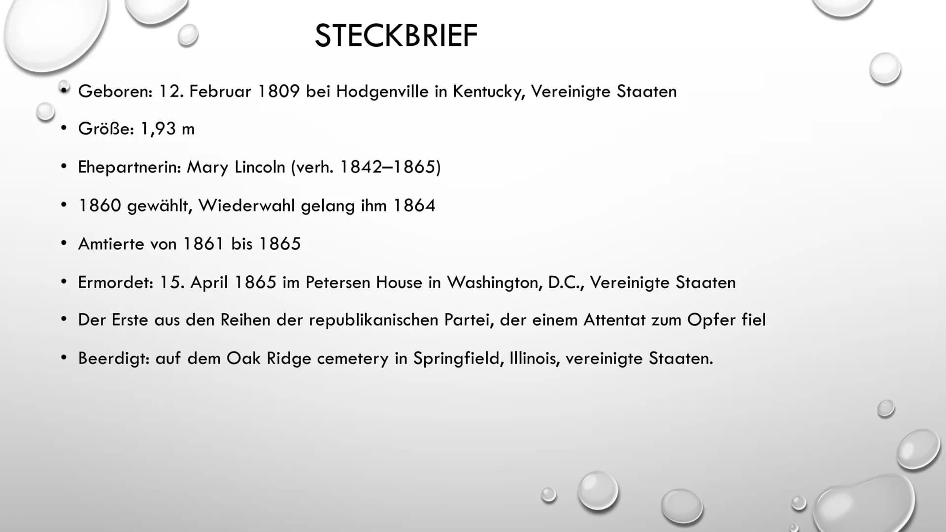 ABRAHAM LINCOLN
16. PRÄSIDENT DER
VEREINIGTEN STAATEN • Leitfrage
●
●
●
Sezessionskrieg
• Was hat er bewirkt und wann?
• Die Folgen daraus
G