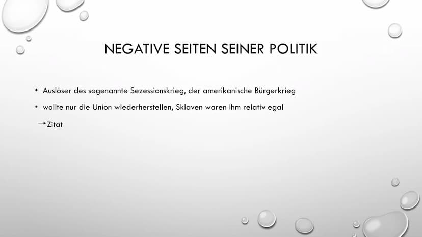ABRAHAM LINCOLN
16. PRÄSIDENT DER
VEREINIGTEN STAATEN • Leitfrage
●
●
●
Sezessionskrieg
• Was hat er bewirkt und wann?
• Die Folgen daraus
G
