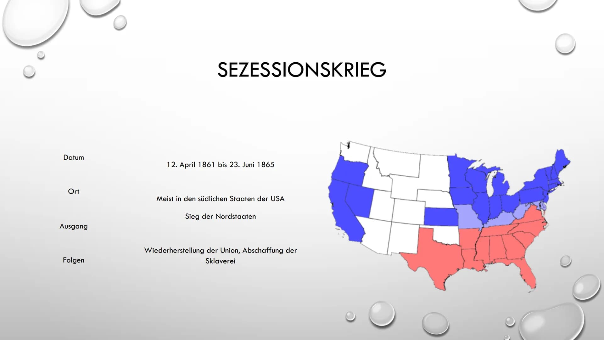 ABRAHAM LINCOLN
16. PRÄSIDENT DER
VEREINIGTEN STAATEN • Leitfrage
●
●
●
Sezessionskrieg
• Was hat er bewirkt und wann?
• Die Folgen daraus
G