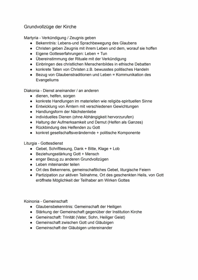 Religion Lernzettel Q4
Vorstellung von Kirche im Neuen Testament
Kirche als "Leib Christi" mit verschiedenen Aufgaben (1.Kor 12,12-31)
● Gem
