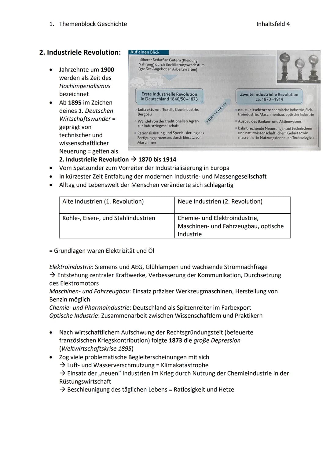 1. Themenblock Geschichte
2. Industriele Revolution: Auf einen Blick
●
●
●
●
höherer Bedarf an Gütern (Kleidung,
Nahrung) durch Bevölkerungs