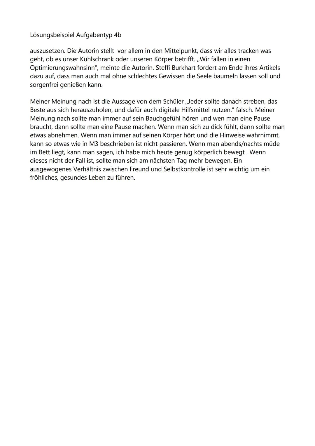 Lösungsbeispiel Aufgabentyp 4b
M1 ist ein Bericht mit dem Titel ,,Führt Selbstvermessung zur Selbsterkenntnis?". Dieser
Bericht wurde von Ch