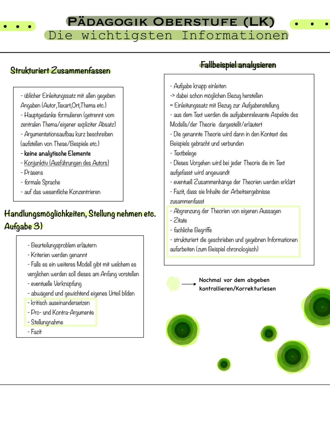 PÄDAGOGIK OBERSTUFE (LK)
Die wichtigsten Informationen
Strukturiert Zusammenfassen
- üblicher Einleitungssatz mit allen gegeben
Angaben (Aut