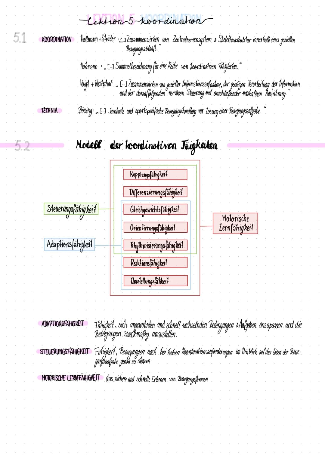 Lektion 5-koordination
5.1 KOORDINATION Hollmann +Strüder :... Zusammenwirken von Zentralnervensystem & Skelettmaskulatur innerhalb eines ge