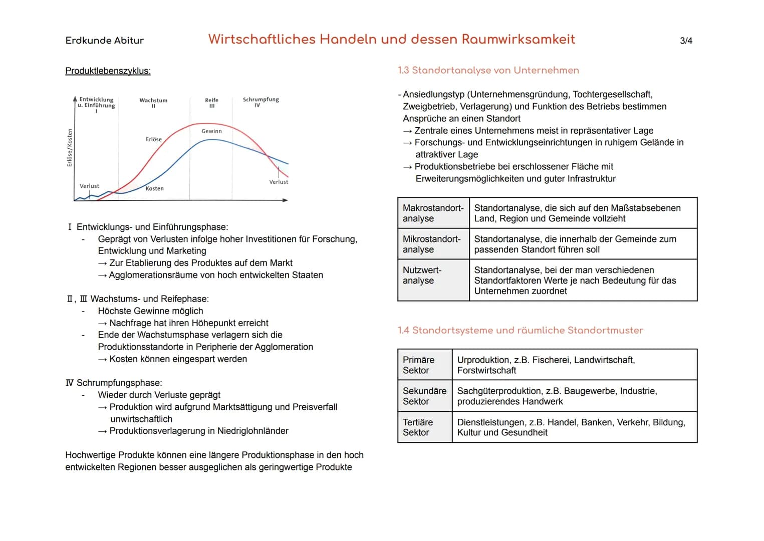 Erdkunde Abitur
1. Unternehmerische Standortwahl und ihre Auswirkung
auf dem Raum
Standortfaktoren Spezielle Faktoren vor Ort, die die Stand