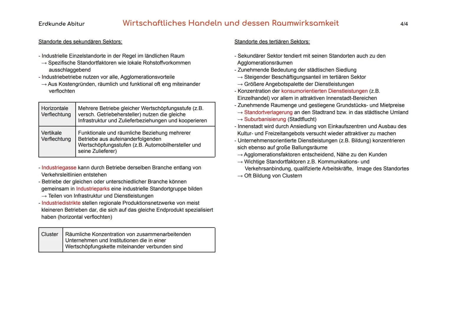 Erdkunde Abitur
1. Unternehmerische Standortwahl und ihre Auswirkung
auf dem Raum
Standortfaktoren Spezielle Faktoren vor Ort, die die Stand