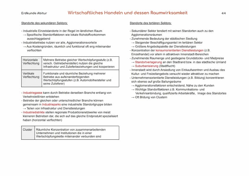 Erdkunde Abitur
1. Unternehmerische Standortwahl und ihre Auswirkung
auf dem Raum
Standortfaktoren Spezielle Faktoren vor Ort, die die Stand