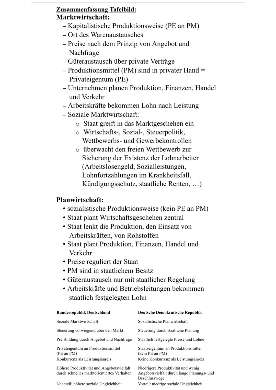 Zusammenfassung Tafelbild:
Marktwirtschaft:
- Kapitalistische Produktionsweise (PE an PM)
- Ort des Warenaustausches
- Preise nach dem Prinz