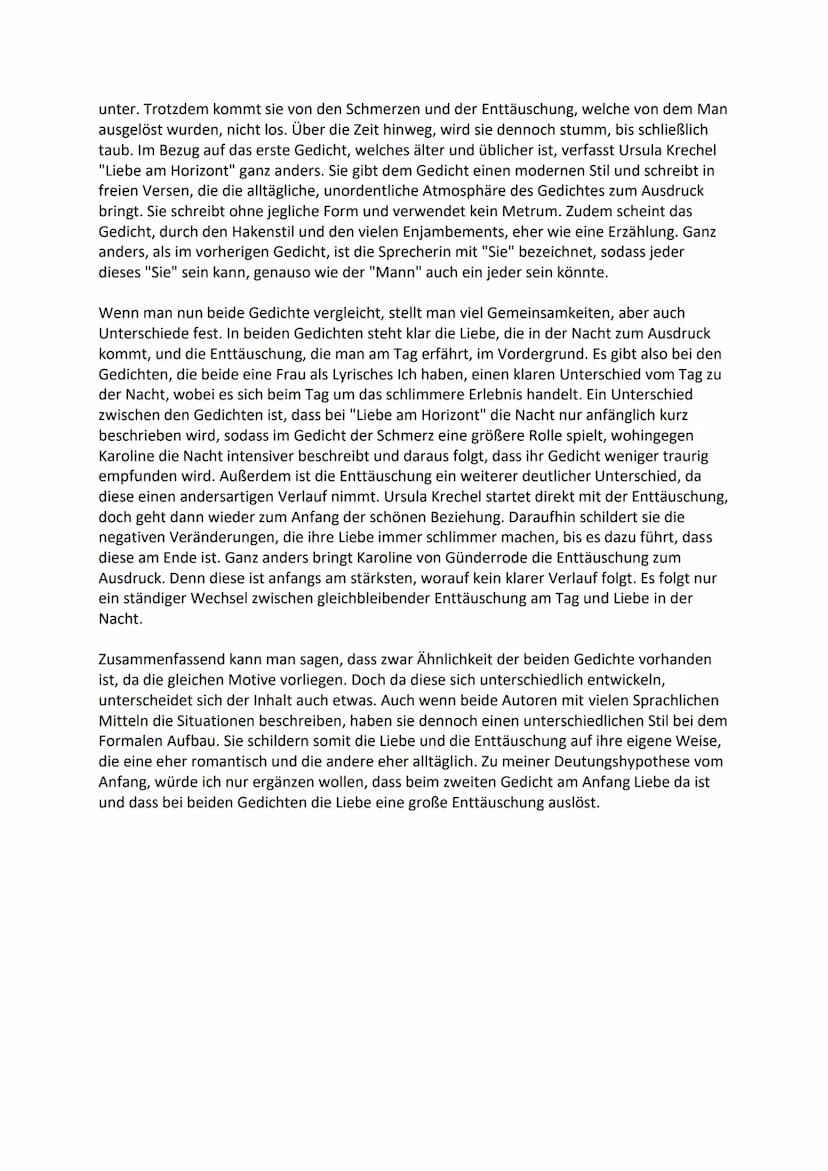 Interpretation Liebesgedichte
Das von Karoline von Günderrode 1805 verfasste Gedicht ,,Der Kuss im Traume" und das von
Ursula Krechel 1977 g