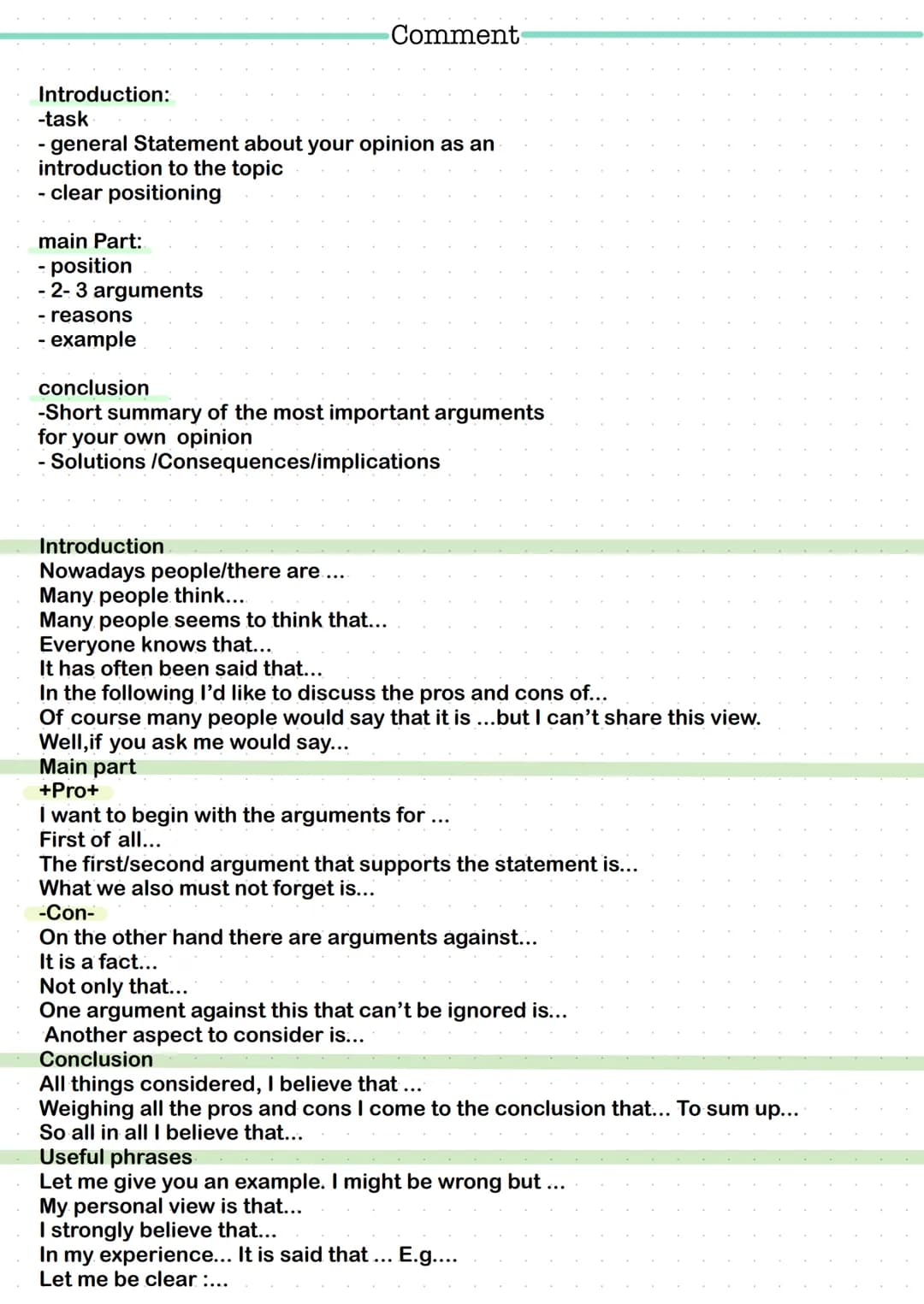 Summary
Schritt 1: Before writing
- Read the text carefully and highlight Key Words
-Divide the text up into parts and subsections
- Find an