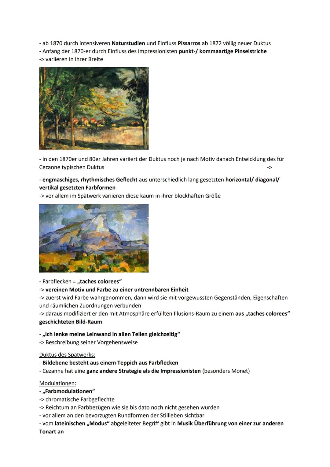Abbild & Idee: Cezanne
1. Der Aspekt der Farbe in Cezannes Gemälden
1.1 Licht und Farbe des Südens:
- seine Landschaftsgemälde sind in Aix u