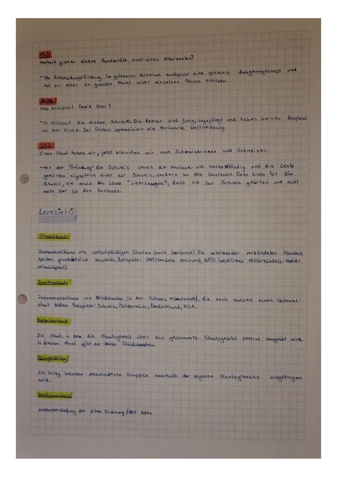 Die Entwicklung der Eidgenossenschaft von der alten Ordnung zum neuen Bundesstaat 1798-1848