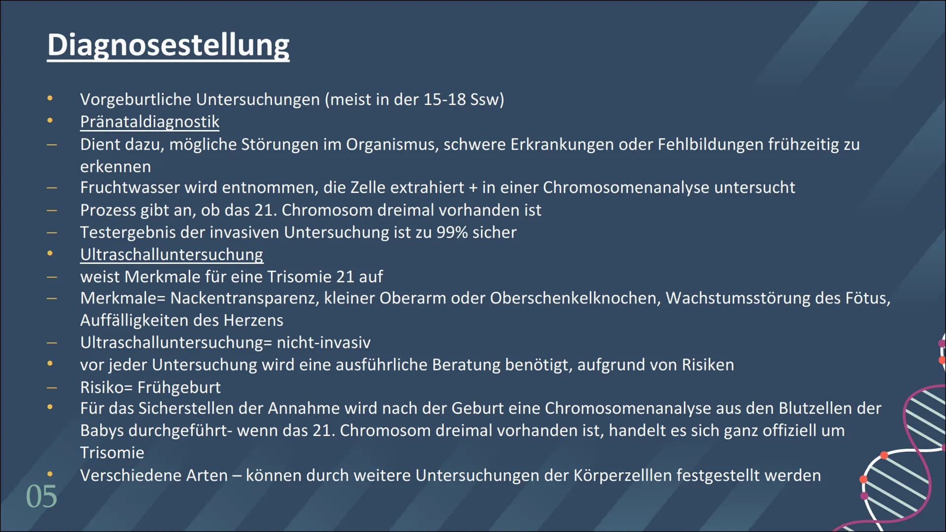 GENETIK
TRISOMIE 21
INKAN Inhaltsverzeichnis
01
02
03
Definition
Was ist Trisomie 21?
Definition
Was sind Chromosomen?
Symptome & Merkmale
W