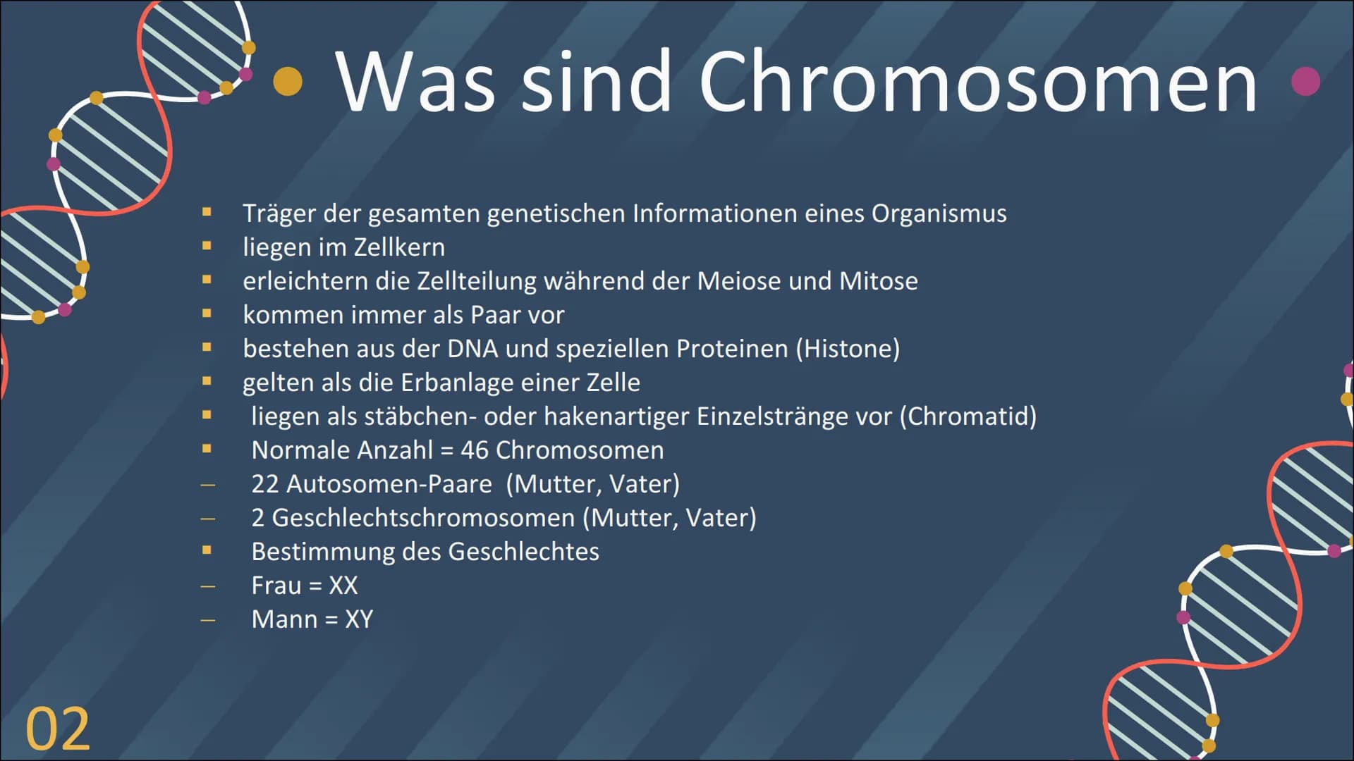 GENETIK
TRISOMIE 21
INKAN Inhaltsverzeichnis
01
02
03
Definition
Was ist Trisomie 21?
Definition
Was sind Chromosomen?
Symptome & Merkmale
W