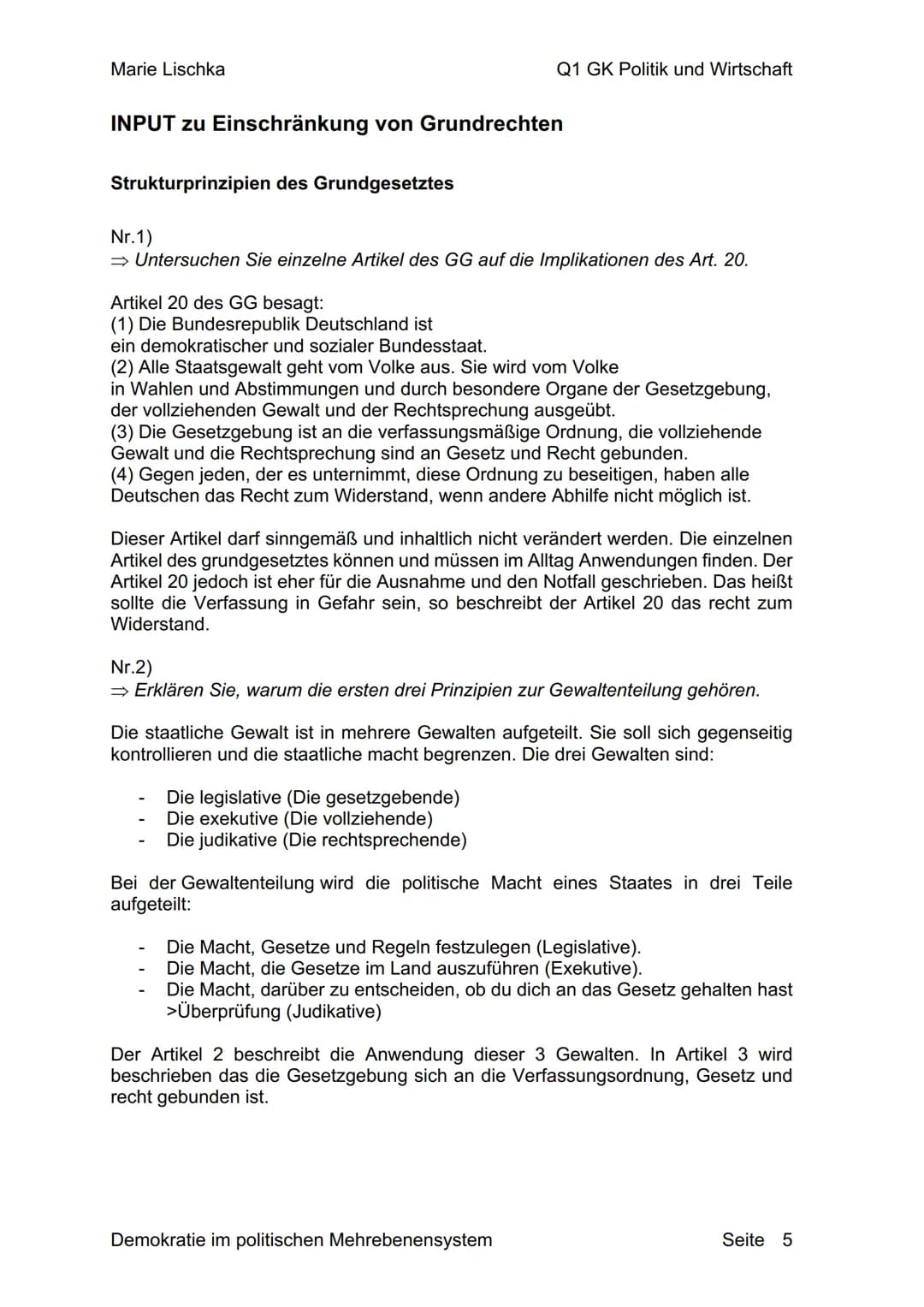 Verfassung und Verfassungswirklichkeit:
Rechtsstaatlichkeit und
Verfassungskonflikte
Marie Lischka
Q1
Herr Prechtl
Ausarbeitung
Politik und 