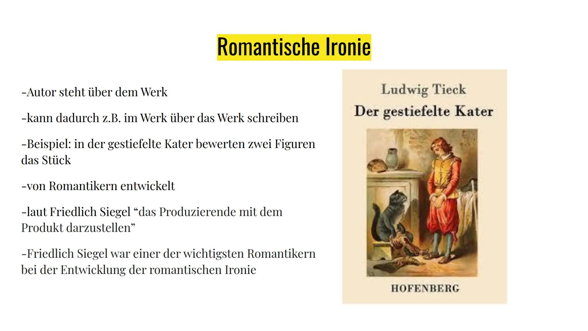 Die Merkmale der
Romantik Inhaltsangabe
Themen:
- Weltflucht
- Hinwendung zur Natur
- Verklärung des Mittelalters
- Rückzug in Fantasie- und
