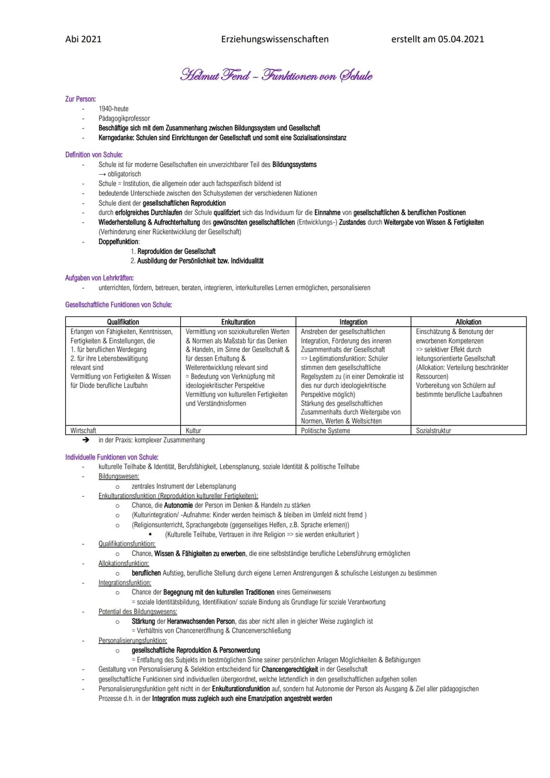 Abi 2021
Zur Person:
Definition von Schule:
1940-heute
Pädagogikprofessor
Beschäftige sich mit dem Zusammenhang zwischen Bildungssystem und 