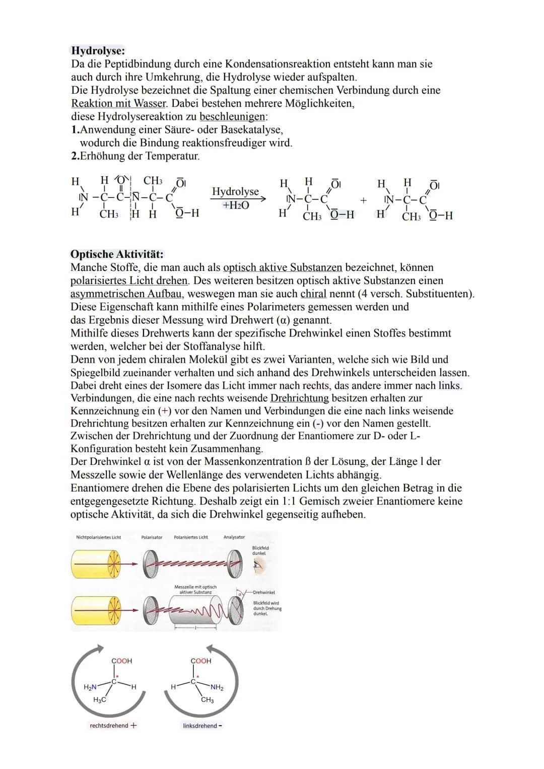 Aminosäure
Strukturformel:
COOH
I
H₂N-C-H
I
R
L-Aminosäure
COOH
I
H-C-NH2
T
R
D-Aminosäure/
kommt in der Natur vor / Aminogruppe ist in der 