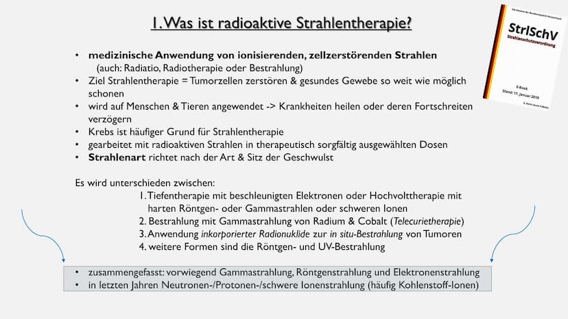 RADIOAKTIVITÄT
IN DER MEDIZIN BEHANDLUNG
- DIE STRAHLENTHERAPIE ZUR KREBSBEHANDLUNG ●
●
●
●
●
●
GLIEDERUNG
Was ist radioaktive Strahlenthera