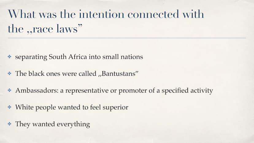 Life during Apartheid in South Africa Structure
• What is Apartheid
. When\How was it established
How was the life during Apartheid
When\How