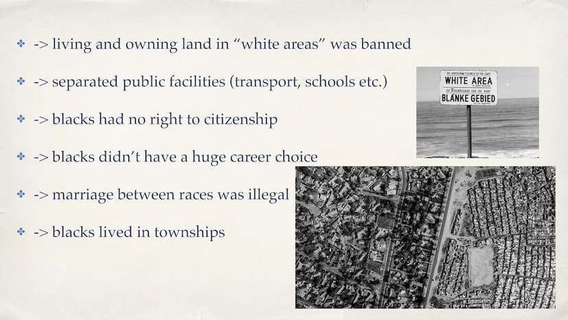 Life during Apartheid in South Africa Structure
• What is Apartheid
. When\How was it established
How was the life during Apartheid
When\How