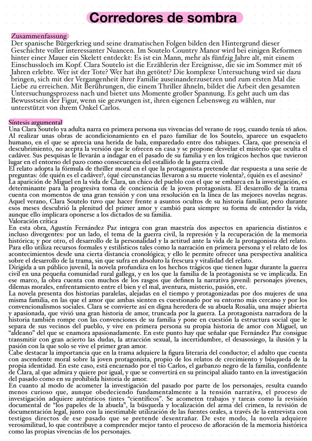 Corredores de sombra
Zusammenfassung
Der spanische Bürgerkrieg und seine dramatischen Folgen bilden den Hintergrund dieser
Geschichte voller