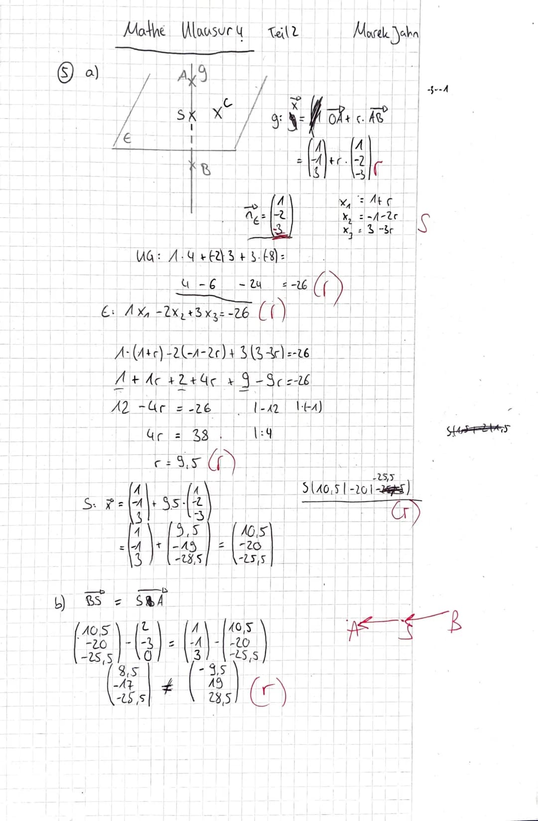 
<h2 id="aufgabe1">Aufgabe 1</h2>
<p>Gegeben sind die drei Punkte A(-1|2|2), B(3|10|3) und C(10|6|7).<br />
a) Zeige, dass das Dreieck ABC g