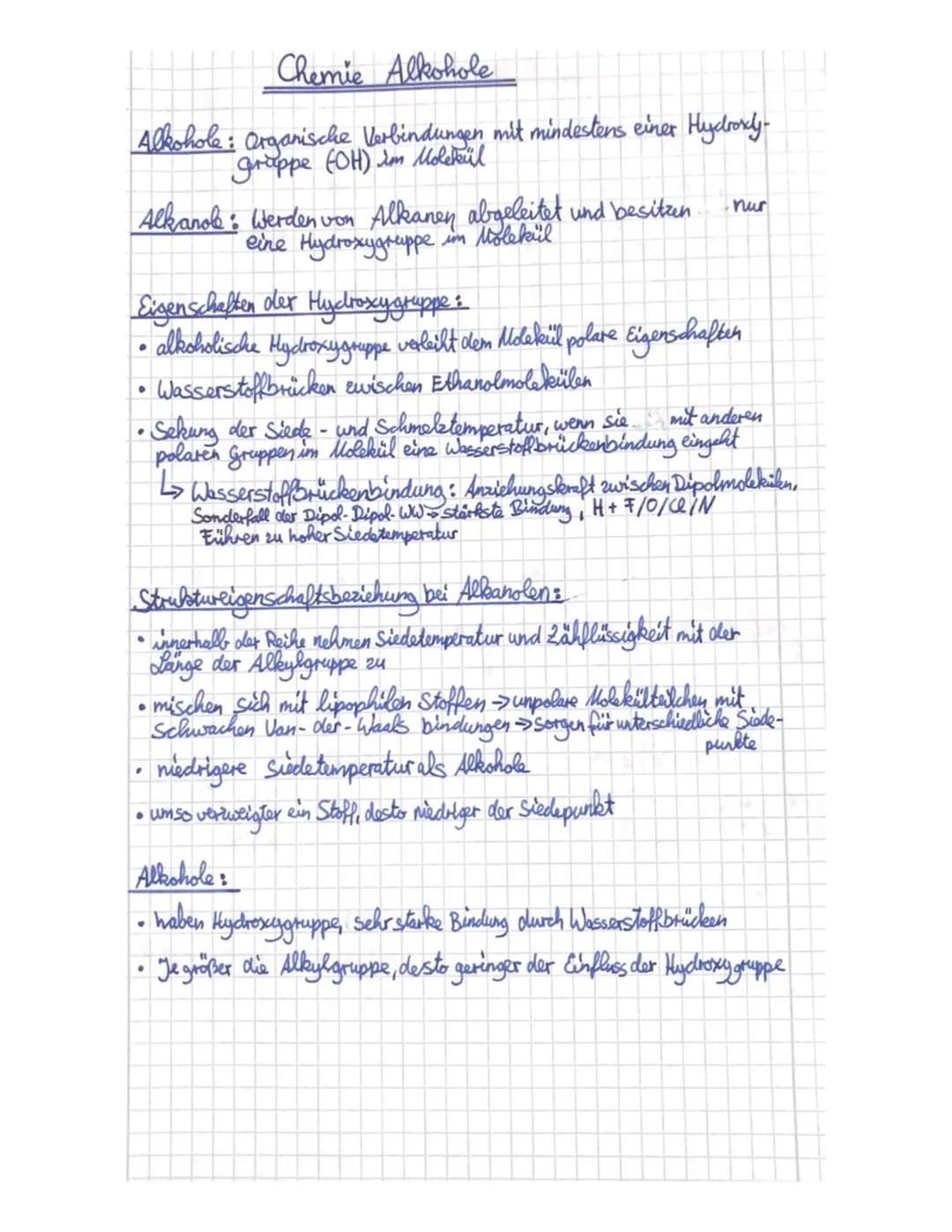 Chemie Alkohole
Alkohole: Organische Verbindungen mit mindestens einer Hydrordy-
gruppe (OH) I'm Molekul
Alkanole: Werden von Alkanen abgele