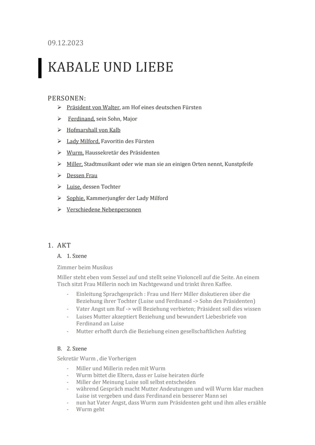 Kabale und Liebe Inhaltsangabe