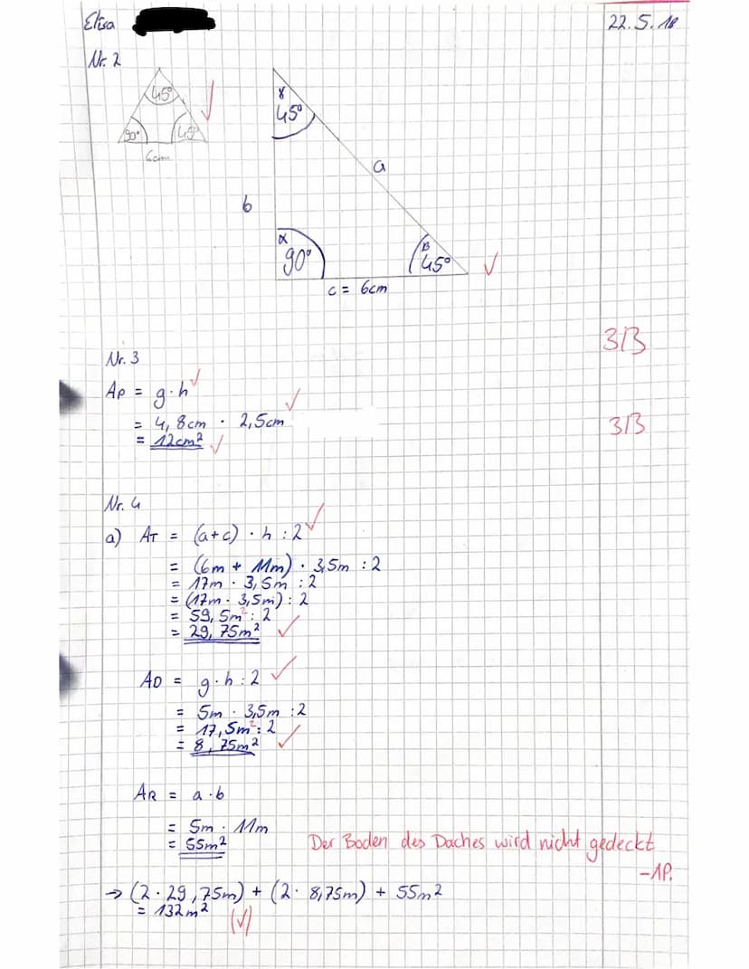 Name:
Mathematikarbeit Nr. 4
Thema: Geometrie (Winkel, Dreiecke, Vierecke) und Terme
Du hast ... Punkte von
33.5
h
Achte auf die Form! (Punk