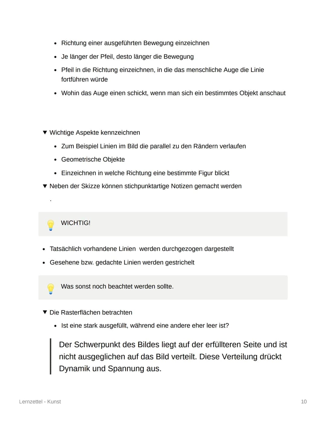 Lernzettel - Kunst
Leitfaden für die ,,Werkimmanente
Bildanalyse"
▾ Die Methode teilt sich in zwei Punkte auf.
1. Analyse der gestalterische