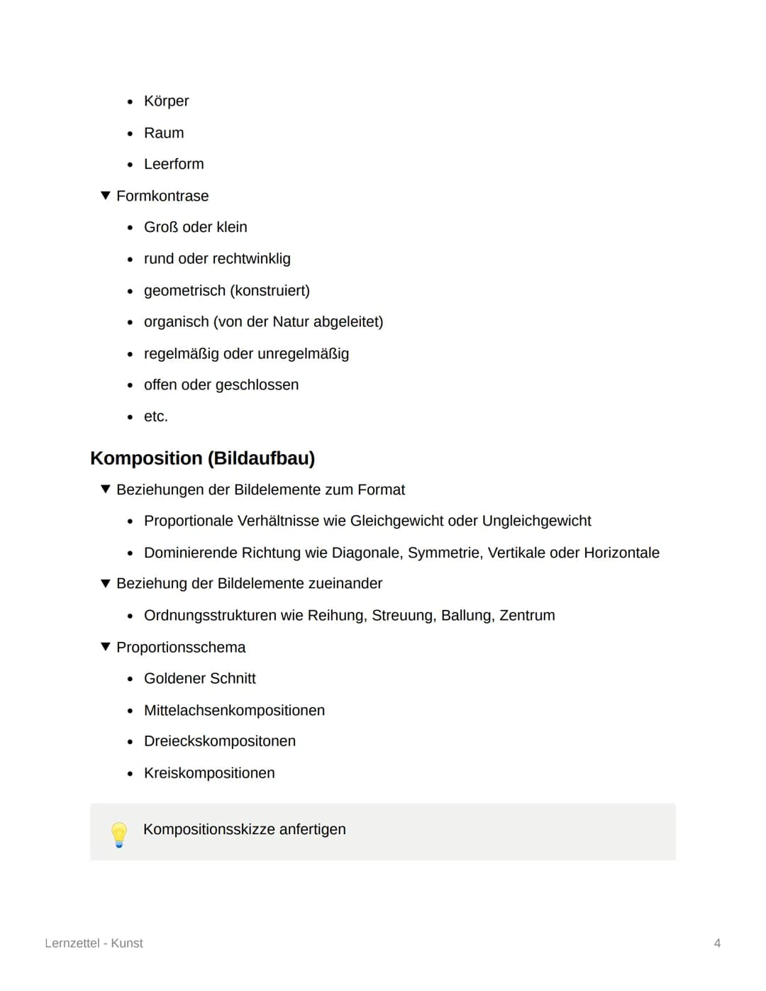 Lernzettel - Kunst
Leitfaden für die ,,Werkimmanente
Bildanalyse"
▾ Die Methode teilt sich in zwei Punkte auf.
1. Analyse der gestalterische