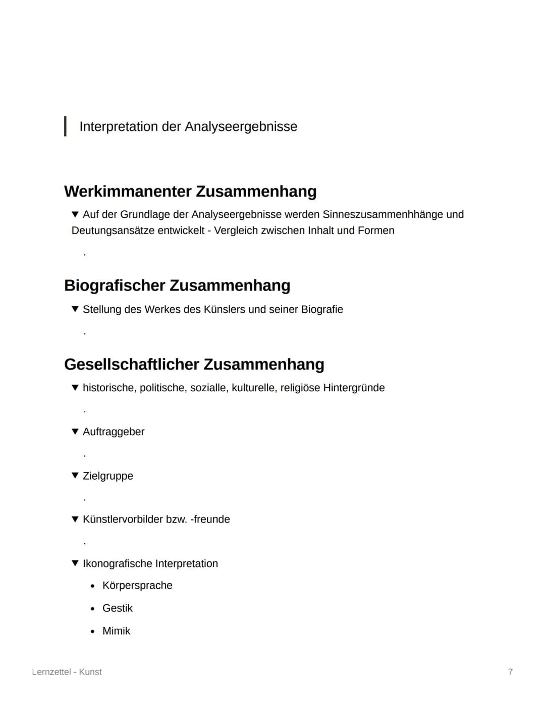 Lernzettel - Kunst
Leitfaden für die ,,Werkimmanente
Bildanalyse"
▾ Die Methode teilt sich in zwei Punkte auf.
1. Analyse der gestalterische