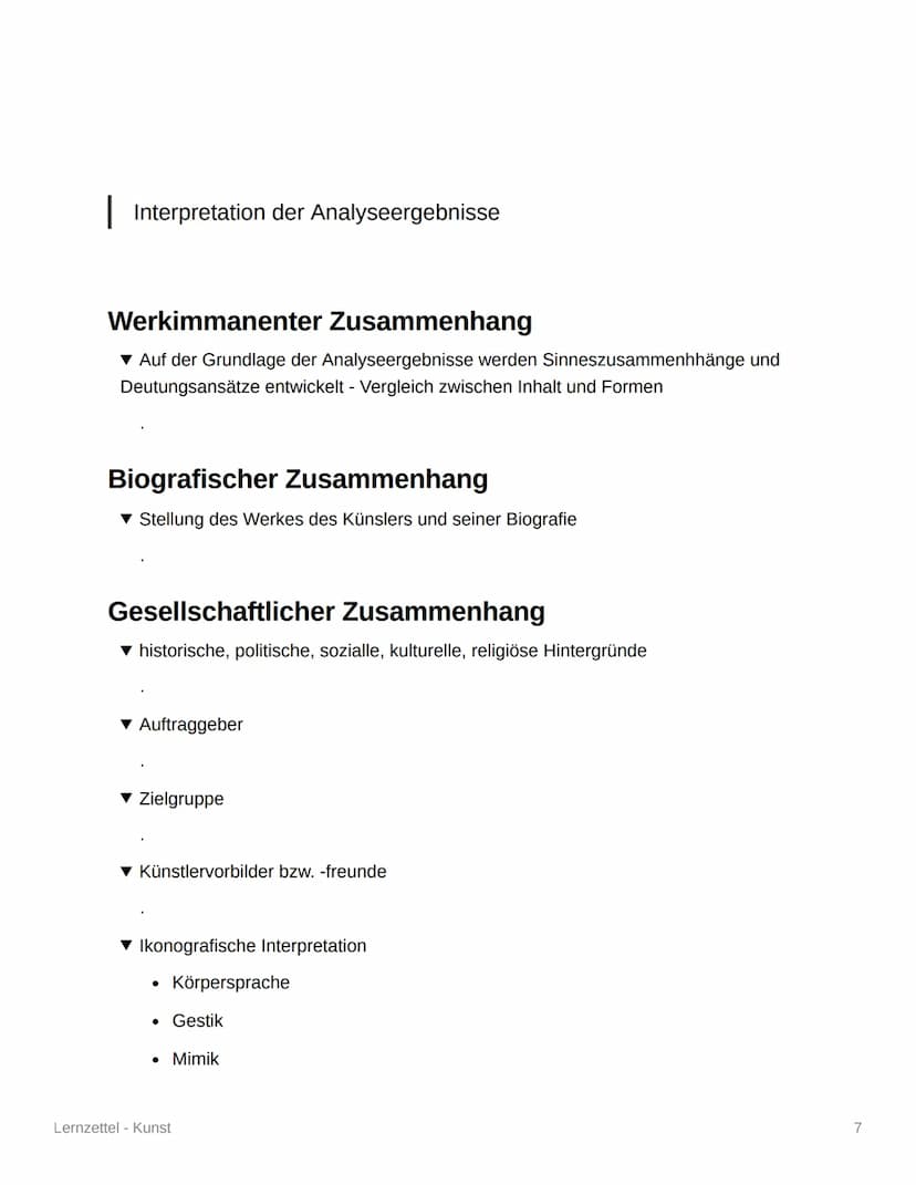 Lernzettel - Kunst
Leitfaden für die ,,Werkimmanente
Bildanalyse"
▾ Die Methode teilt sich in zwei Punkte auf.
1. Analyse der gestalterische