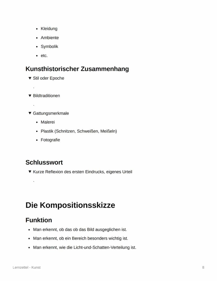 Lernzettel - Kunst
Leitfaden für die ,,Werkimmanente
Bildanalyse"
▾ Die Methode teilt sich in zwei Punkte auf.
1. Analyse der gestalterische