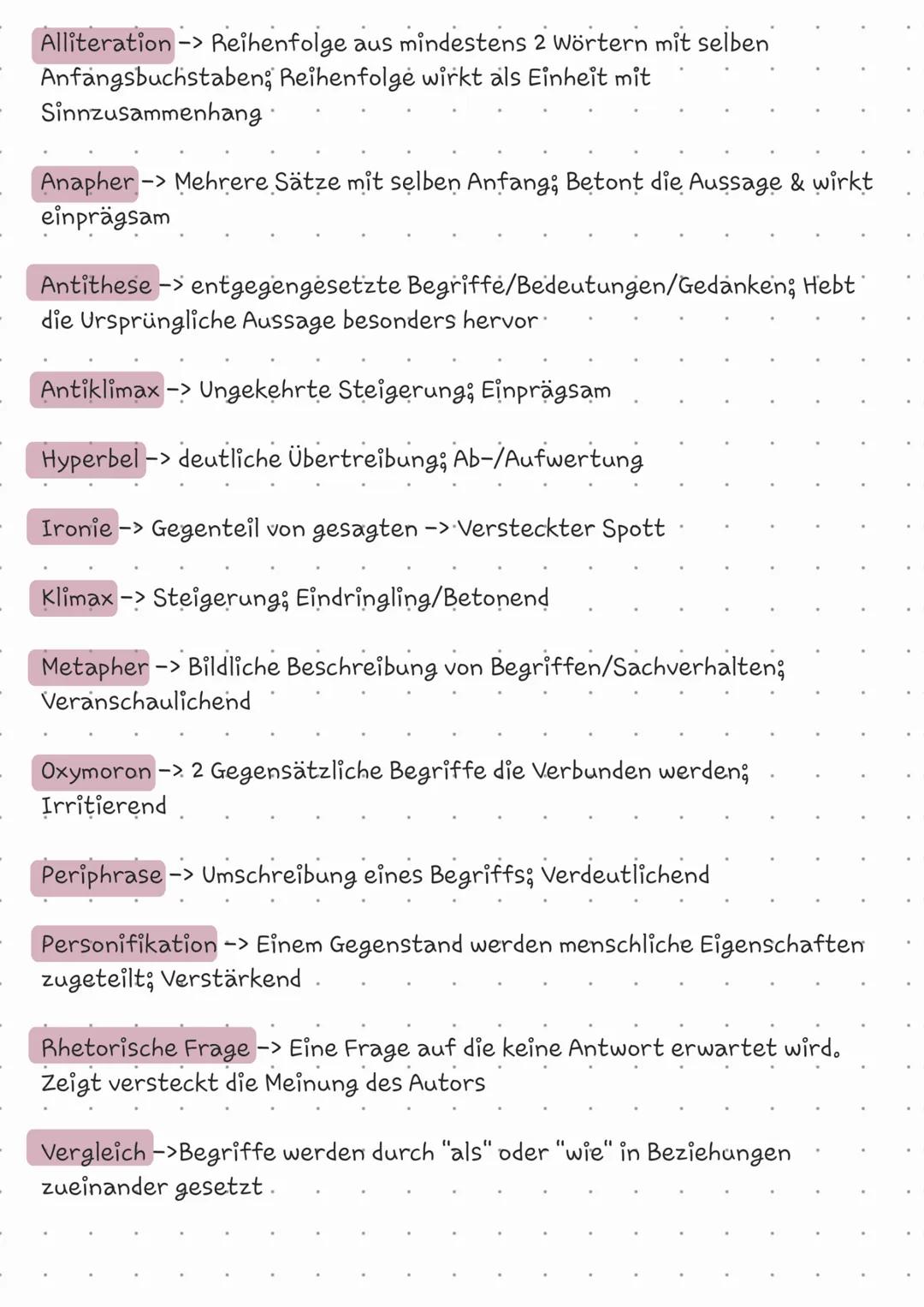 Alliteration -> Reihenfolge aus mindestens 2 Wörtern mit selben
Anfangsbuchstaben; Reihenfolge wirkt als Einheit mit
Sinnzusammenhang

Anaph