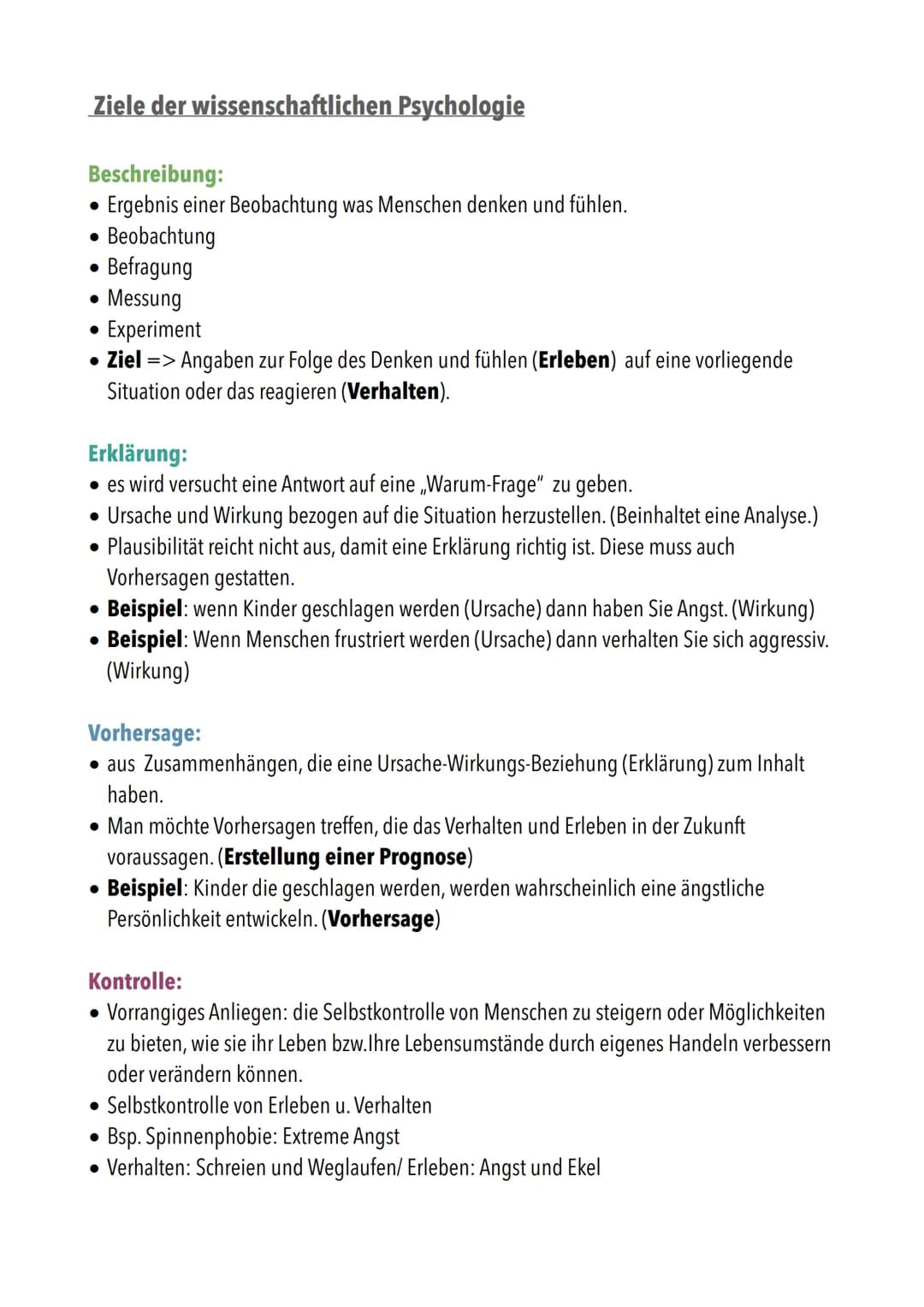 Ziele der wissenschaftlichen Psychologie
Beschreibung:
Ergebnis einer Beobachtung was Menschen denken und fühlen.
●
●
●
Experiment
• Ziel =>