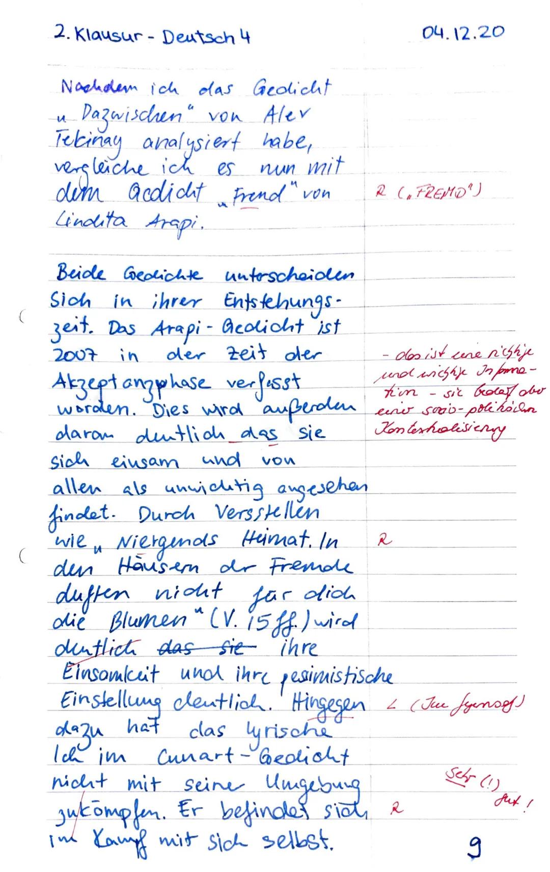 C
Bewertungsbogen/EWH Gedichtanalyse 04.12.2020
1. Verstehensleistung
Aufgabe 1
Die Schülerin/der Schüler...
formuliert einen vollständigen 