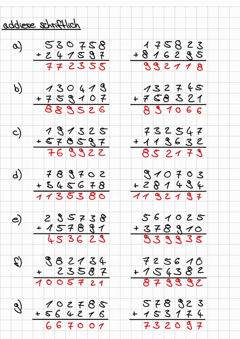 subtrahire schriftlich
(a)
b)
Übungsaufgaben
c)
156758
- 28 5 9 7
97
128161
8 4 5 3 18
- 2 17 907
62 7 4 11
-
d 537 127
2 6 5 4 6 5
27 1 6 6